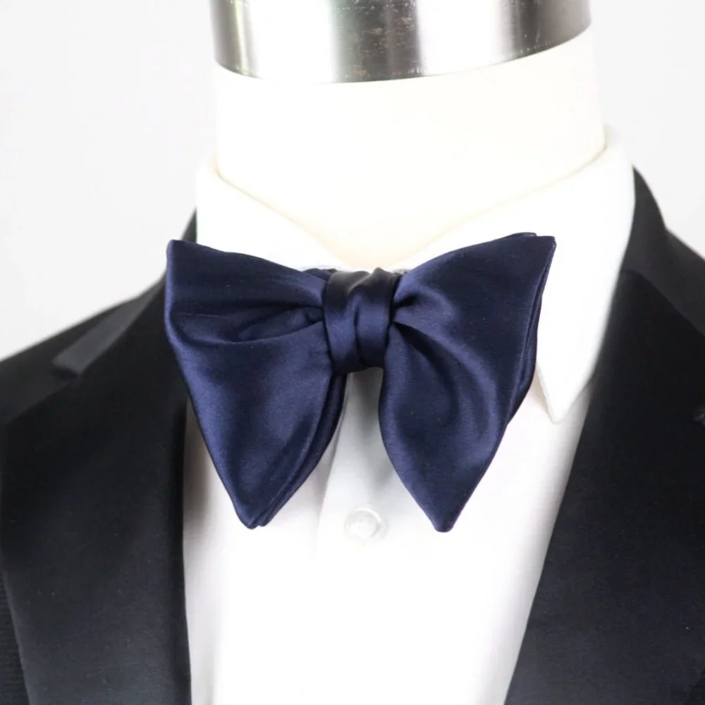 Camellucci Men's Self-tied‎ Bow Tie Big Butterfly Navy Charmeuse 100%Silk S722